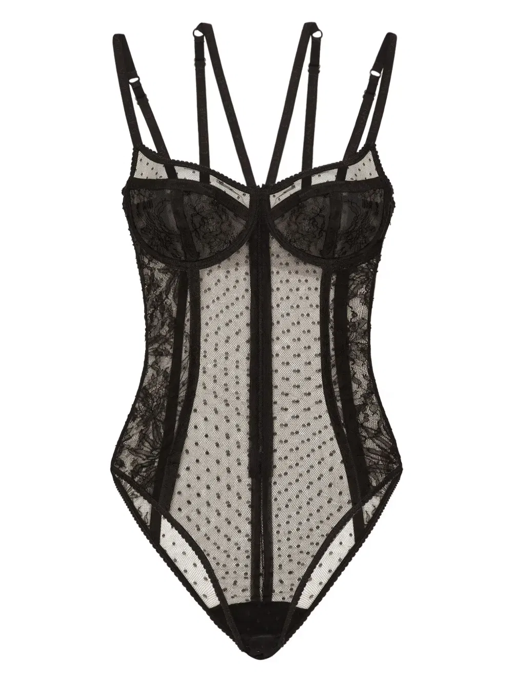 floral-lace semi-sheer bodysuit