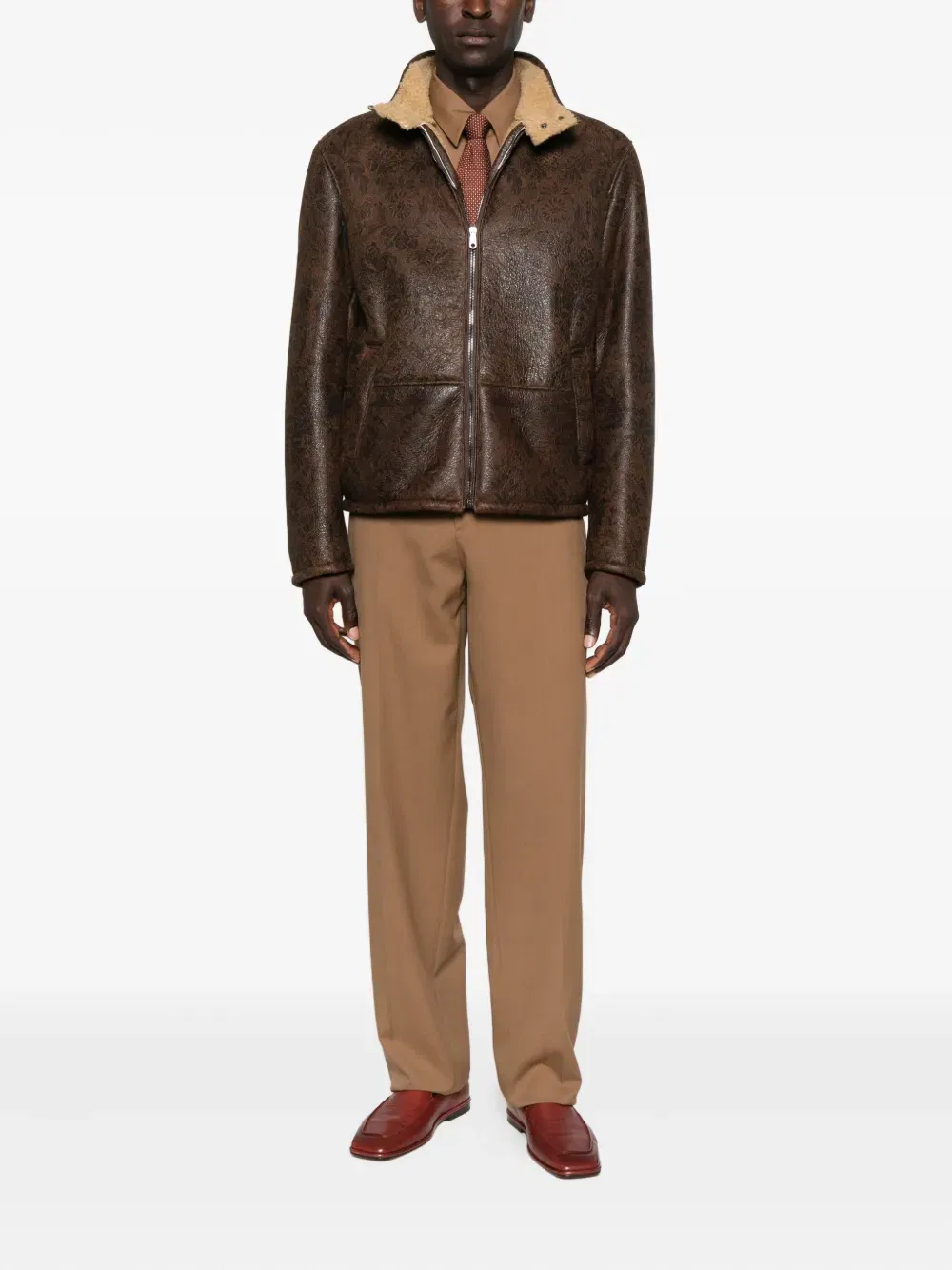floral-pattern leather jacket
