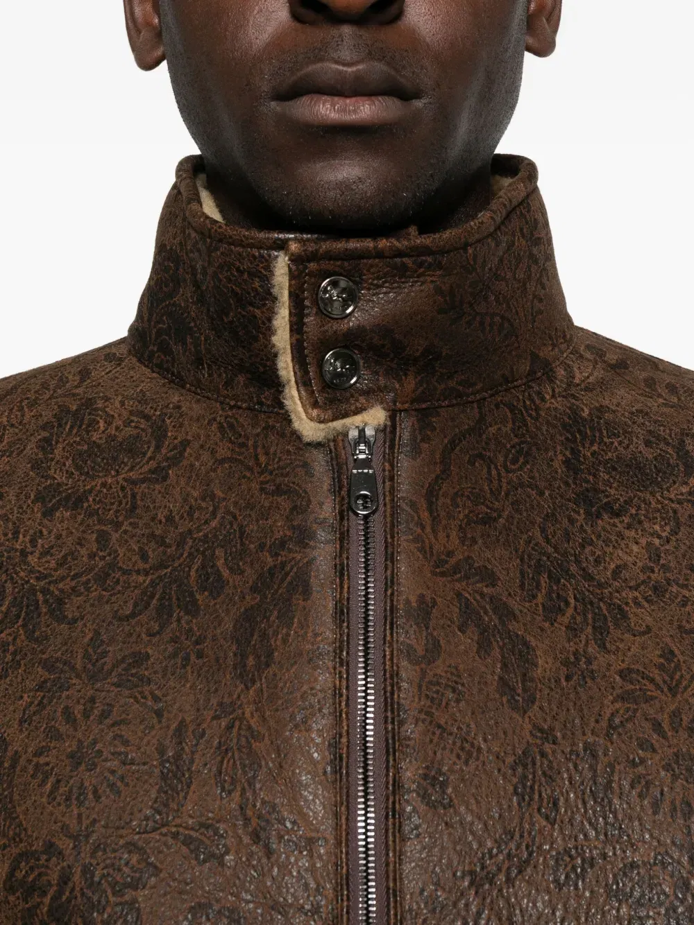 floral-pattern leather jacket