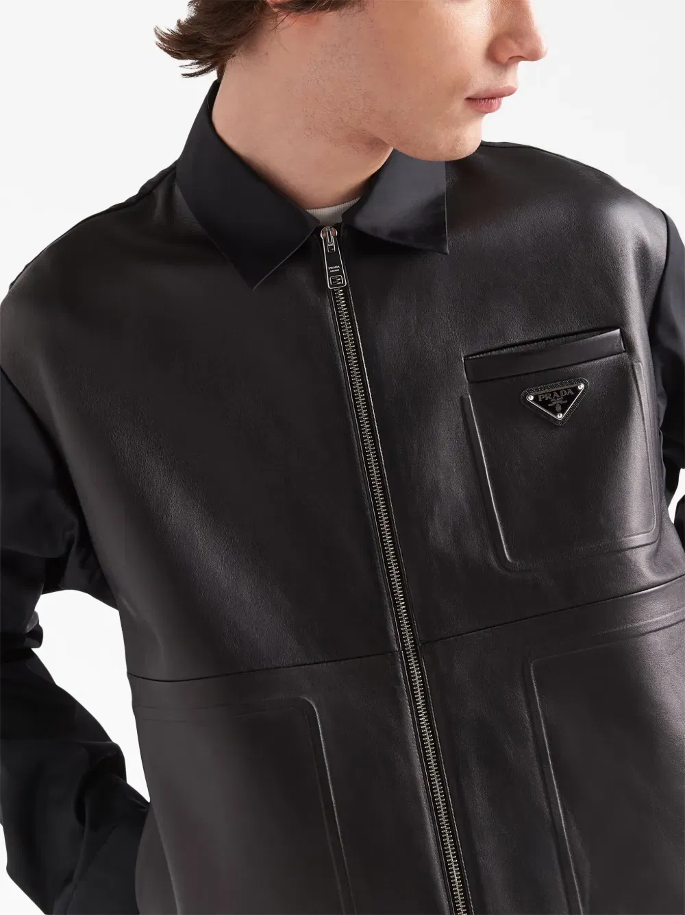 Re-Nylon leather jacket