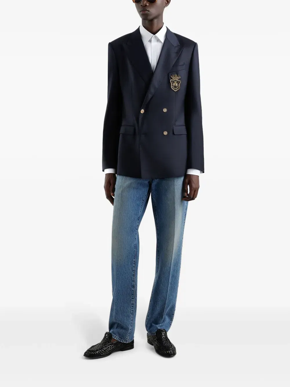 Double-breasted jacket with patch