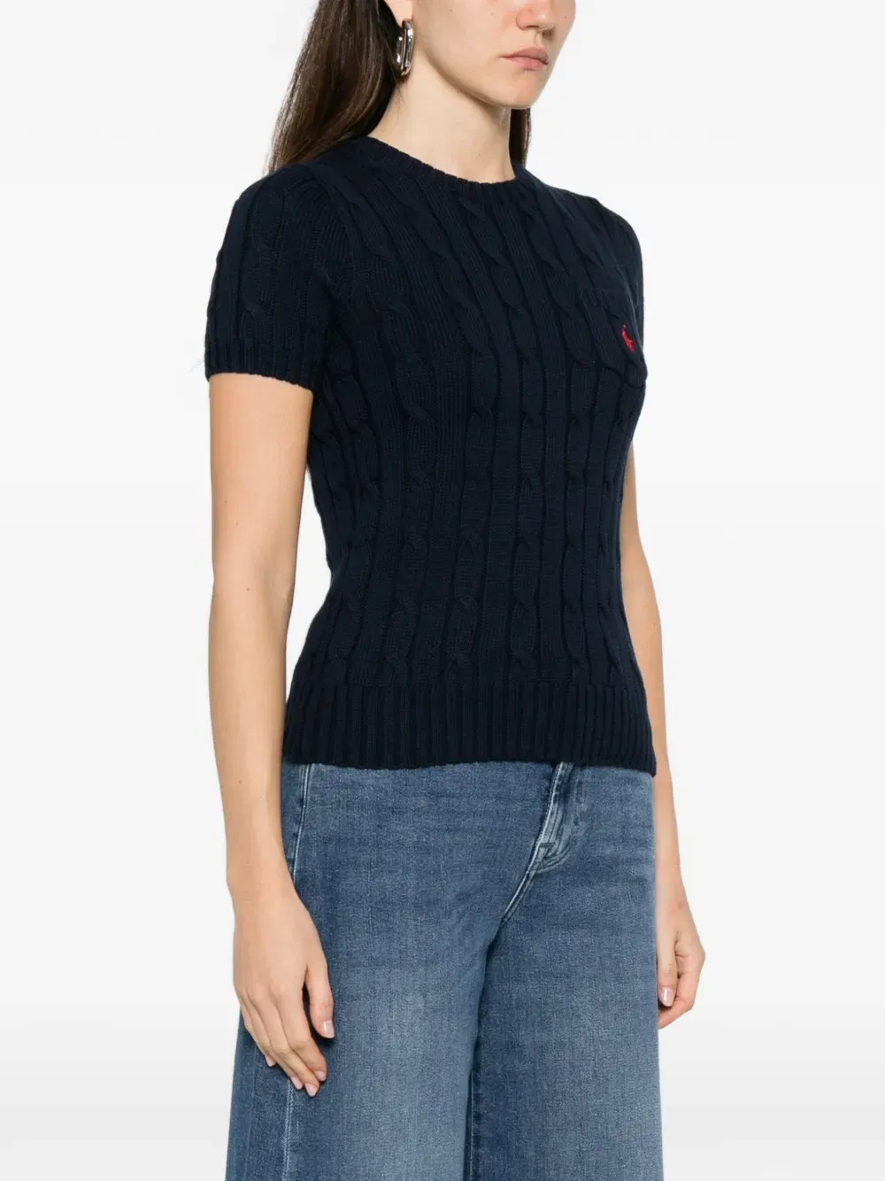 cable-knit pocket T-Shirt