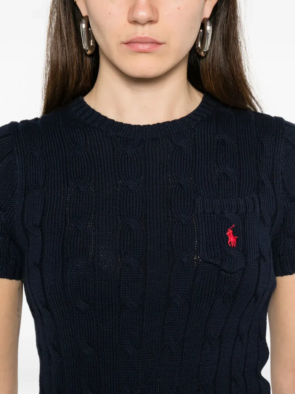 cable-knit pocket T-Shirt