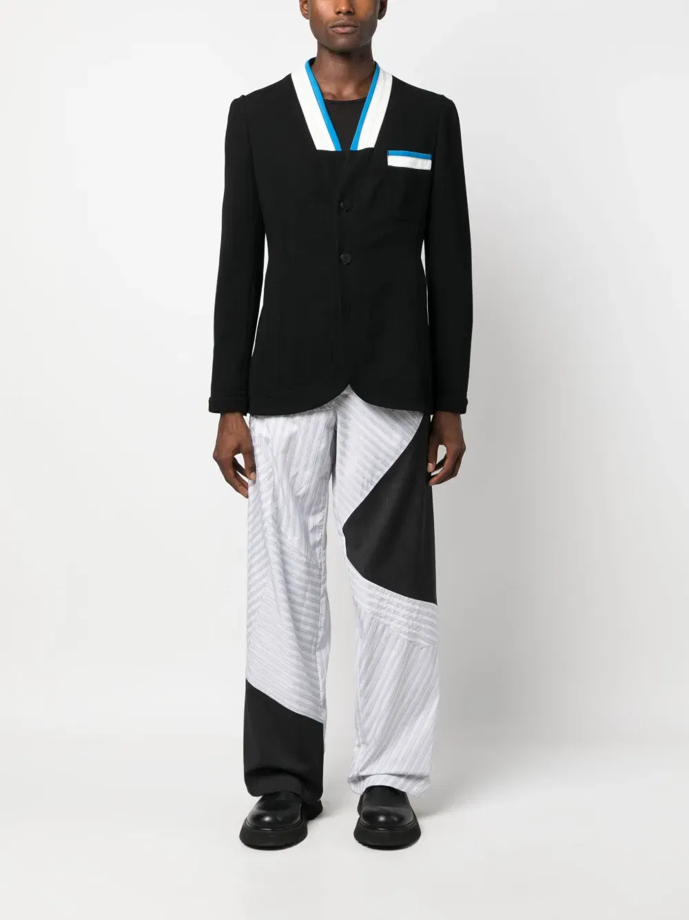 striped-trim single-breasted blazer
