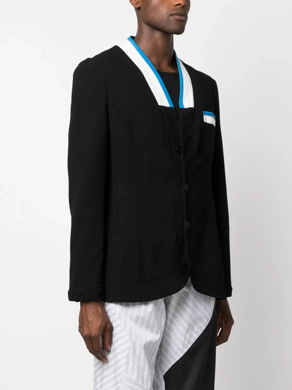 striped-trim single-breasted blazer