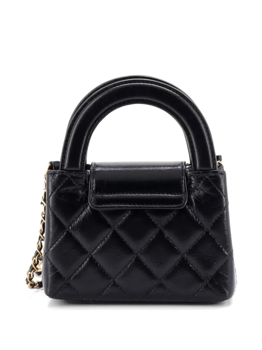 Kelly Top Handle Shopping Bag Quilted Shiny Aged Calfskin Nano crossbody bag