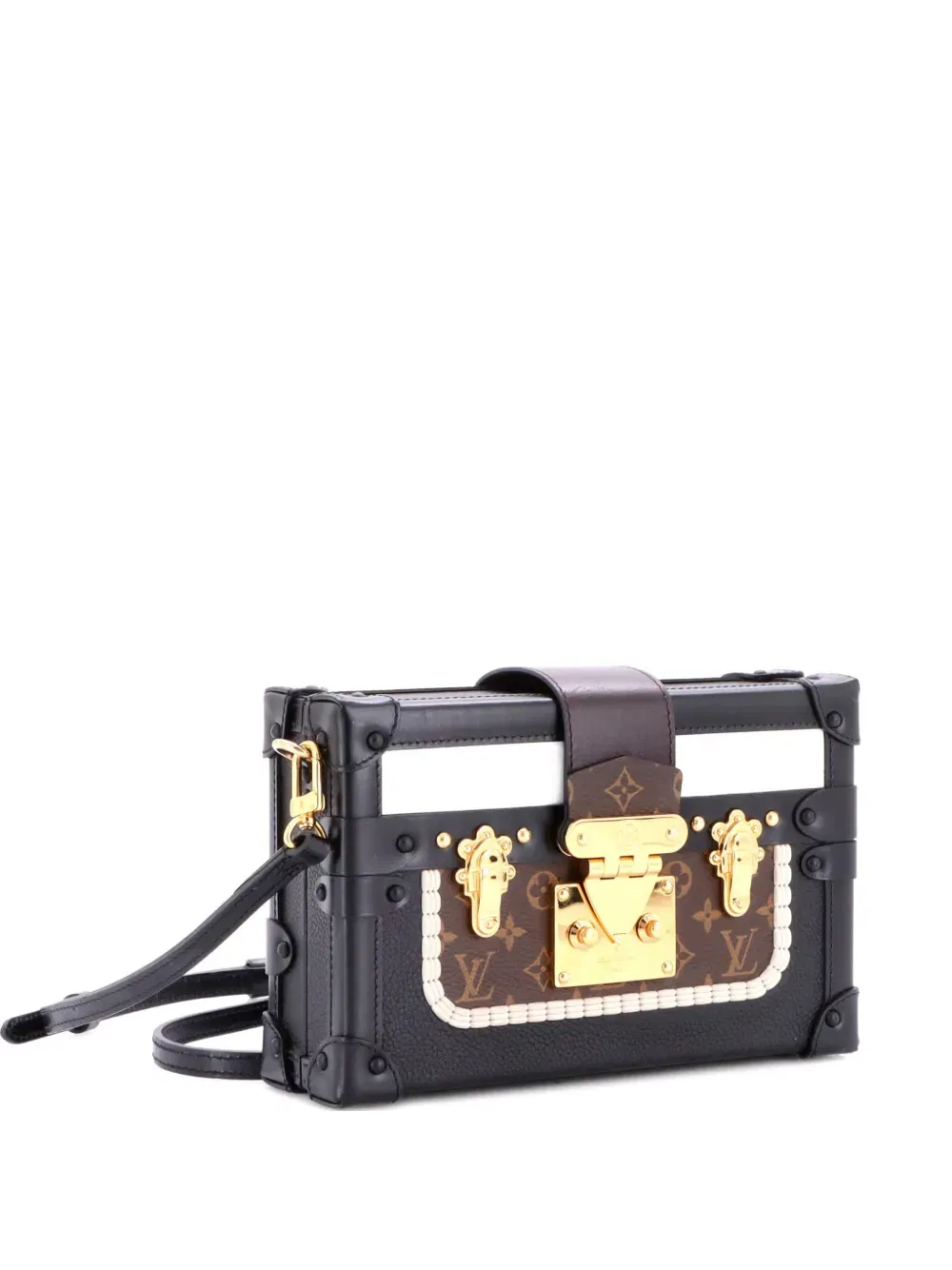 Petite Malle Handbag Leather and Monogram Canvas with Trompe L'oeil Braid clutch bag