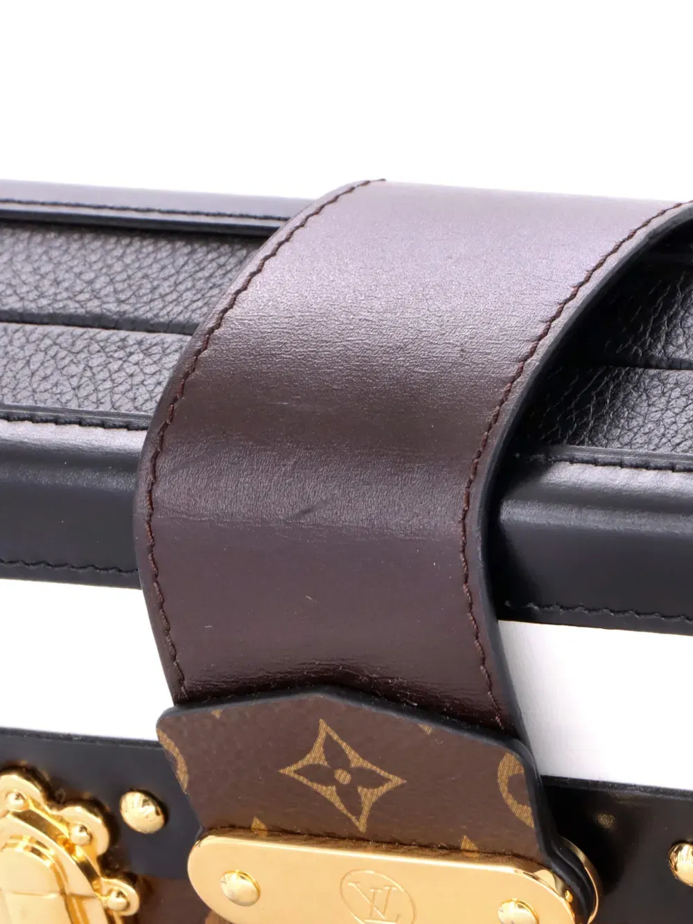 Petite Malle Handbag Leather and Monogram Canvas with Trompe L'oeil Braid clutch bag