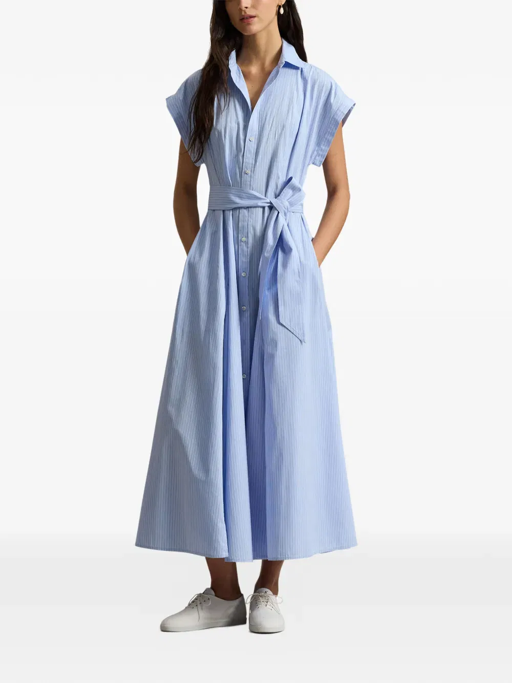 striped A-line midi shirt dress