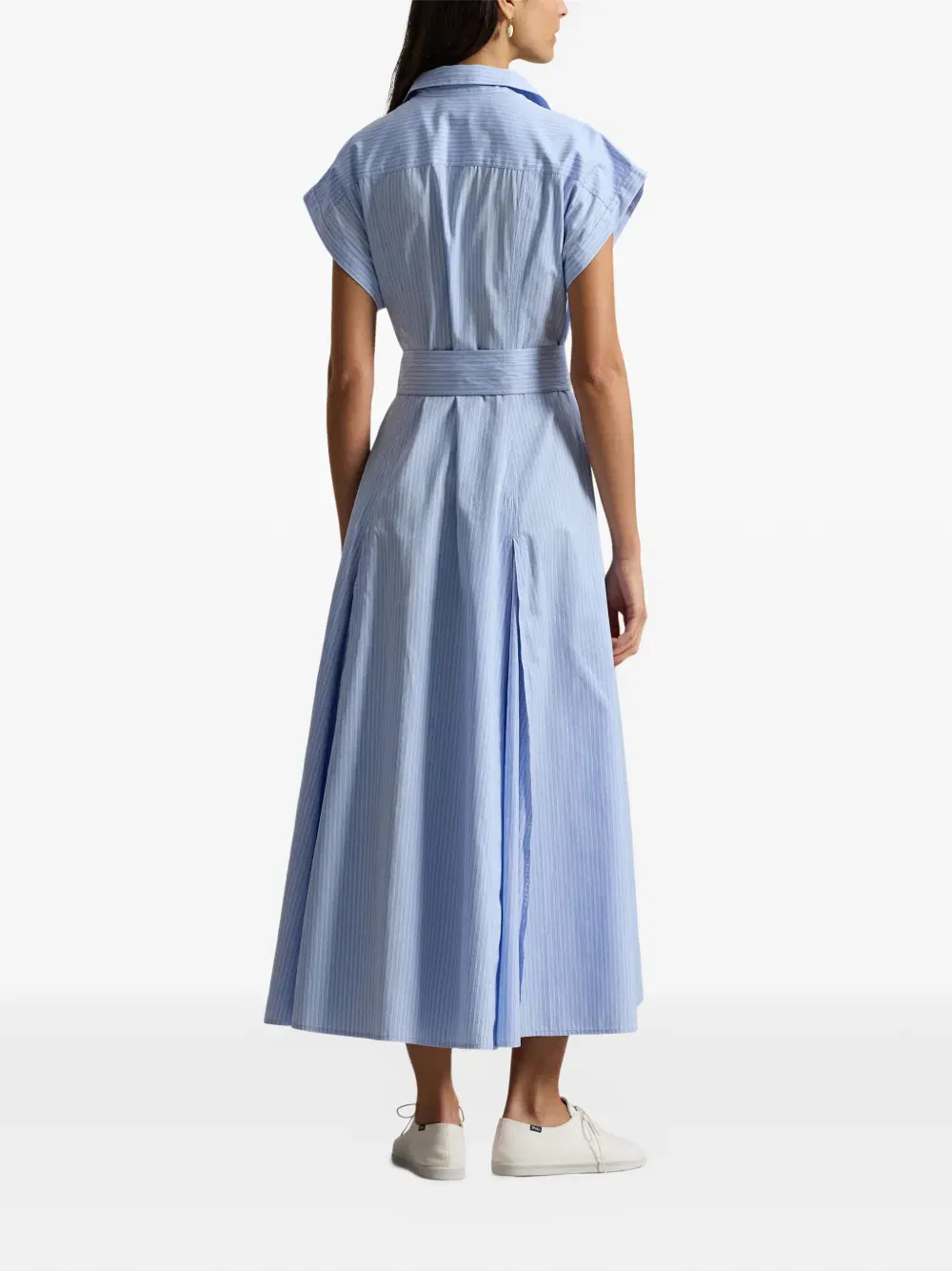 striped A-line midi shirt dress
