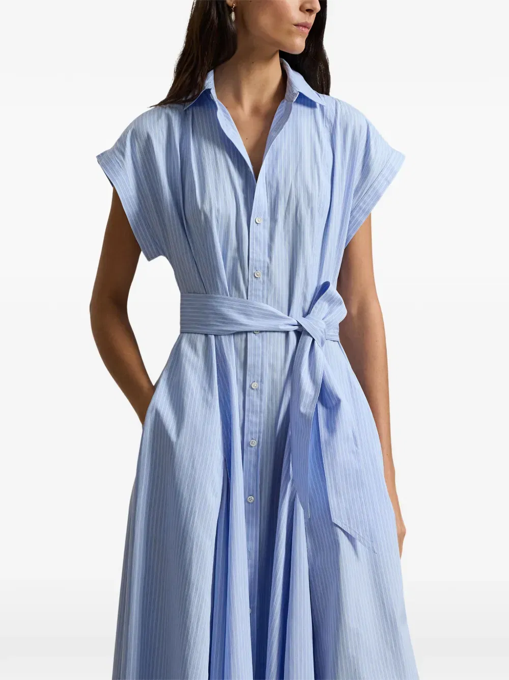 striped A-line midi shirt dress