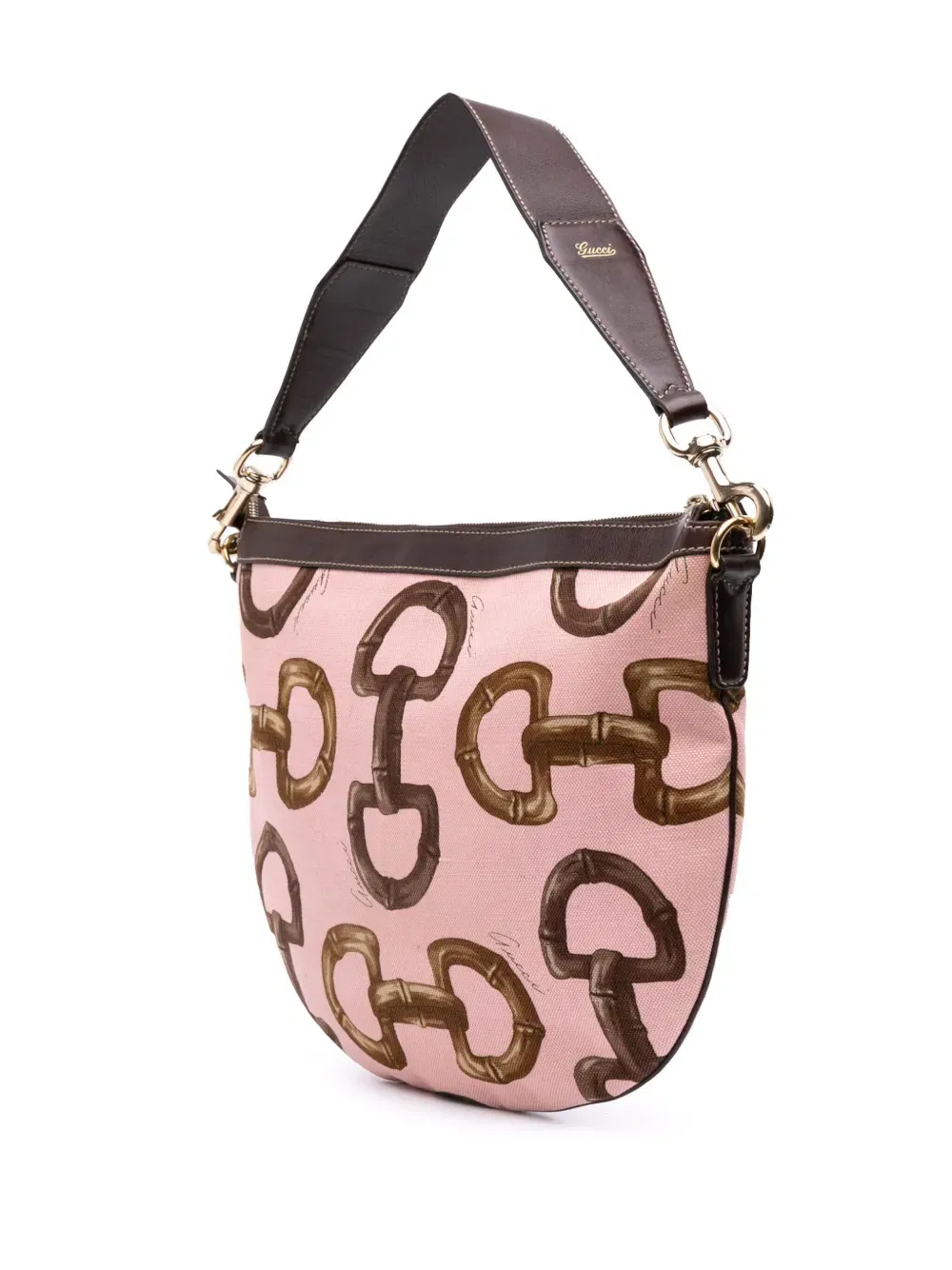 2000-2015 Canvas Bamboo Horsebit Print hobo bag