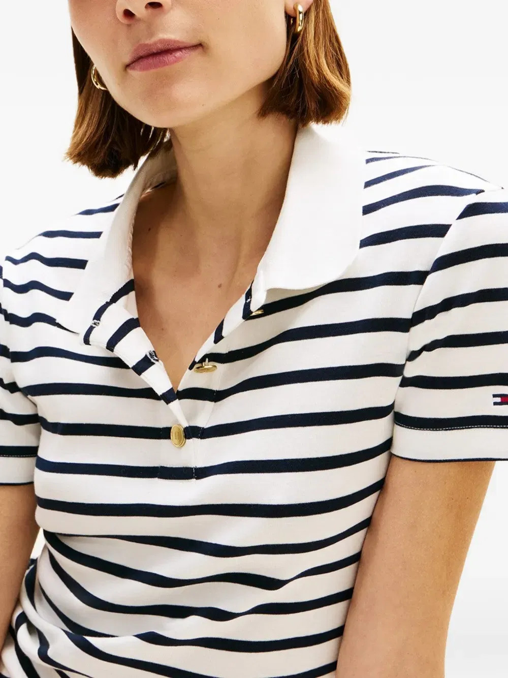 striped short-sleeve polo top