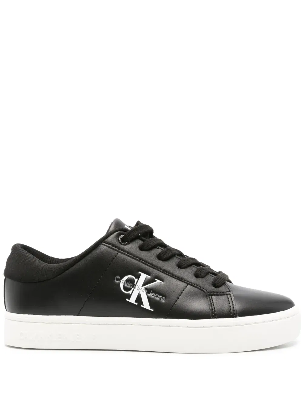 debossed-logo leather sneakers