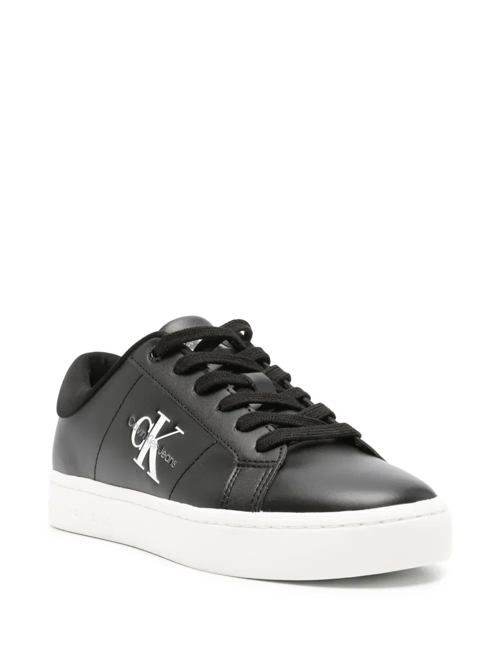 debossed-logo leather sneakers