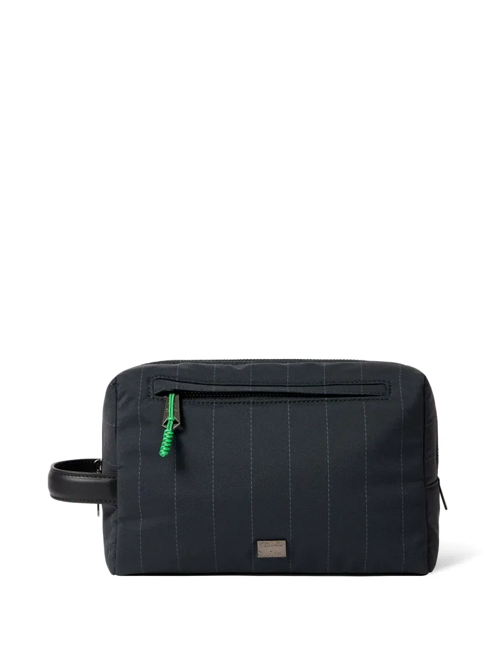 pinstripe leather-handle wash bag