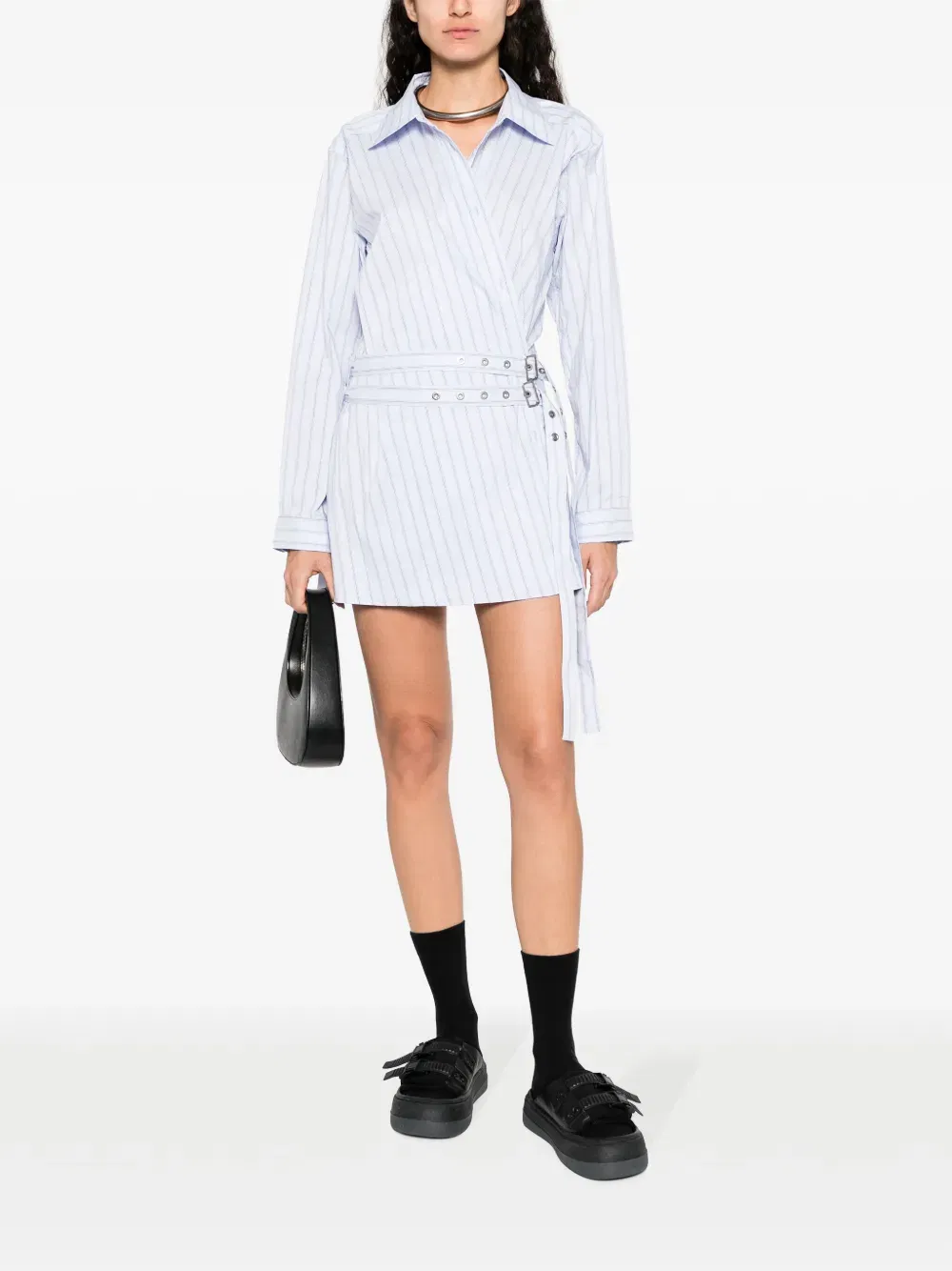 striped cotton-blend shirtdress