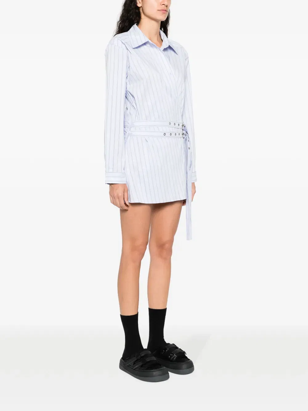 striped cotton-blend shirtdress
