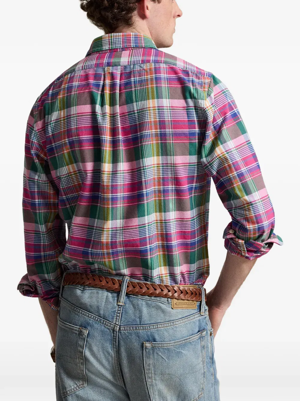 plaid-pattern embroidered-logo shirt