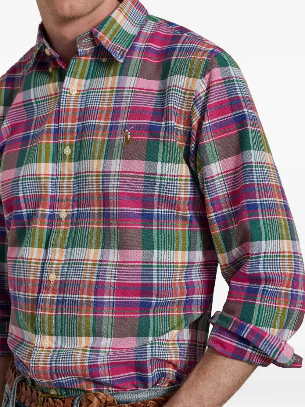 plaid-pattern embroidered-logo shirt