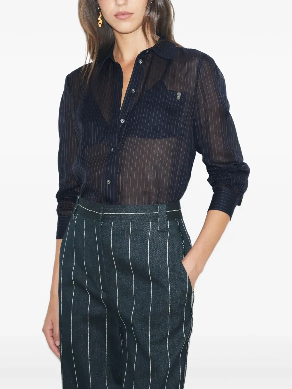 pinstripe button-up shirt
