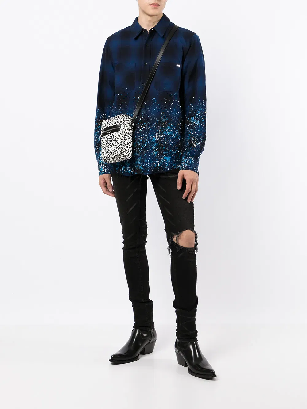 CRYSTAL PAINTER FLANNEL Casual Button-Down Shirts "Blue"