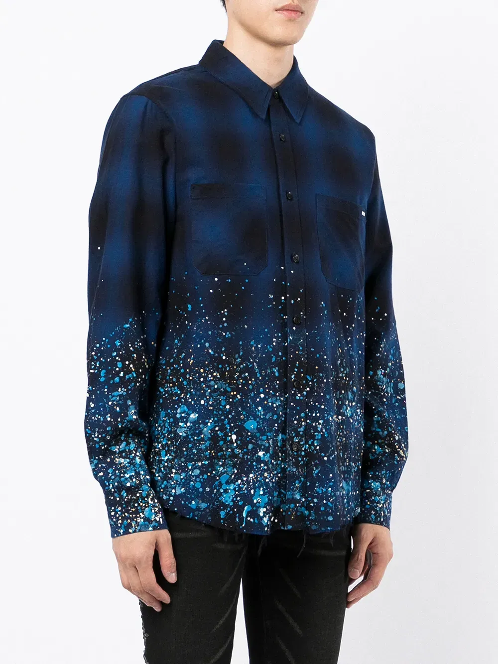 CRYSTAL PAINTER FLANNEL Casual Button-Down Shirts "Blue"