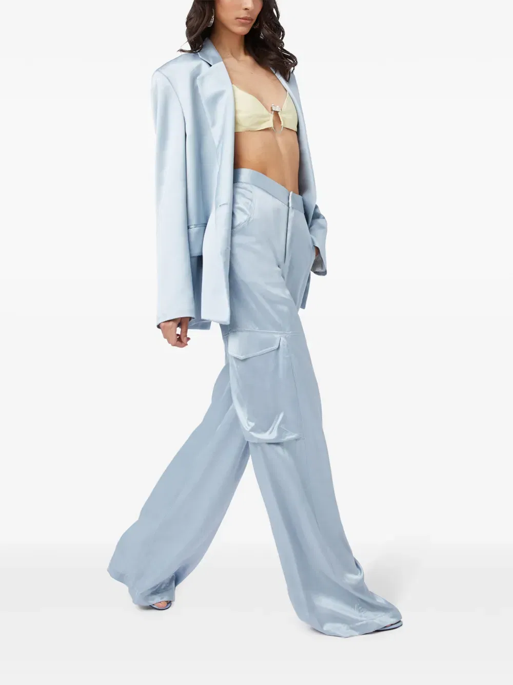 high-waisted satin cargo trousers
