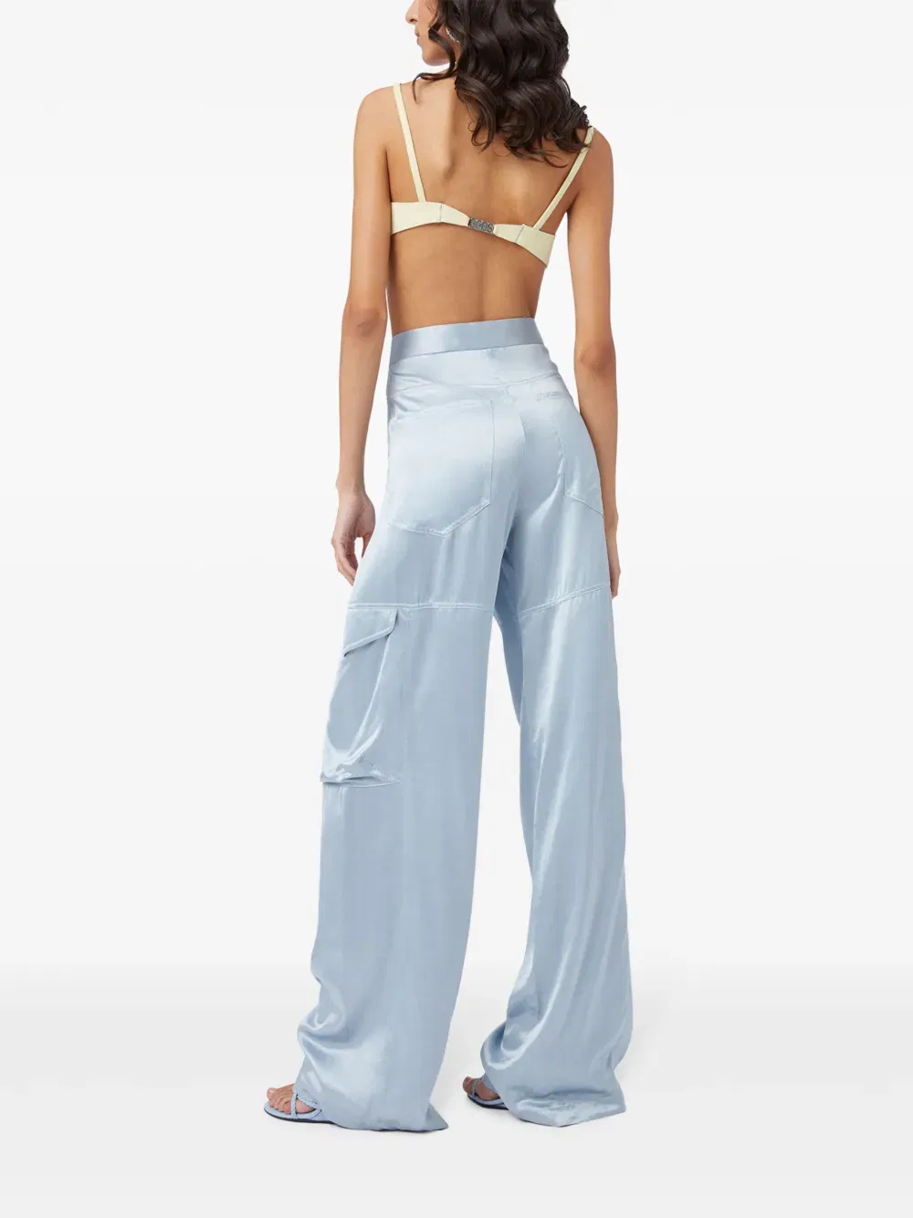 high-waisted satin cargo trousers