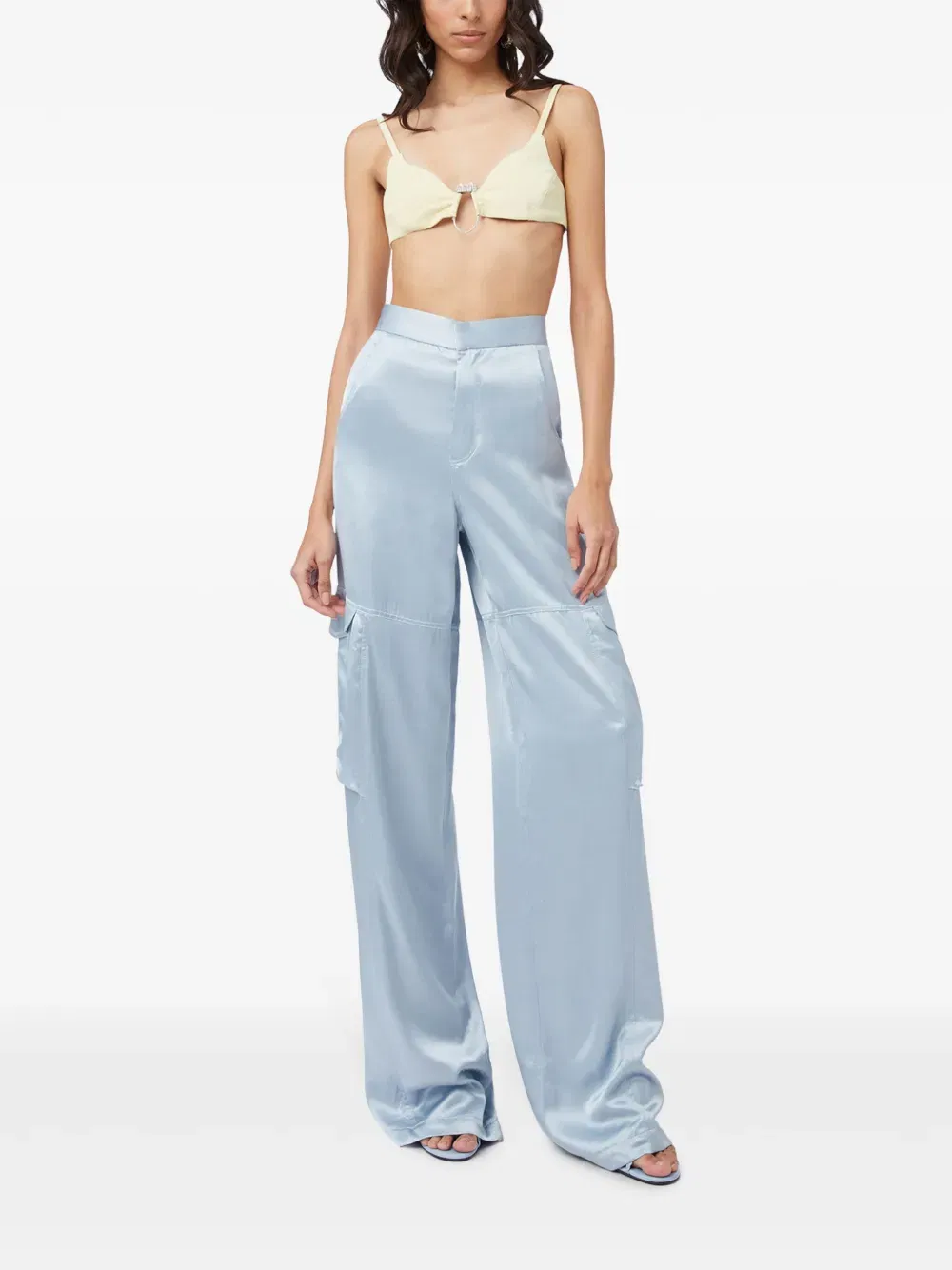 high-waisted satin cargo trousers