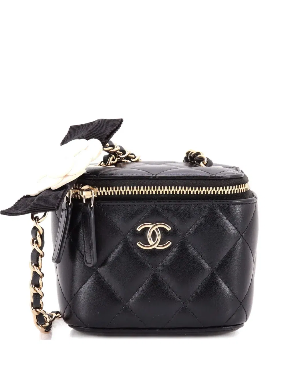 Camellia Bow Vanity Case with Chain Quilted Lambskin Mini crossbody bag