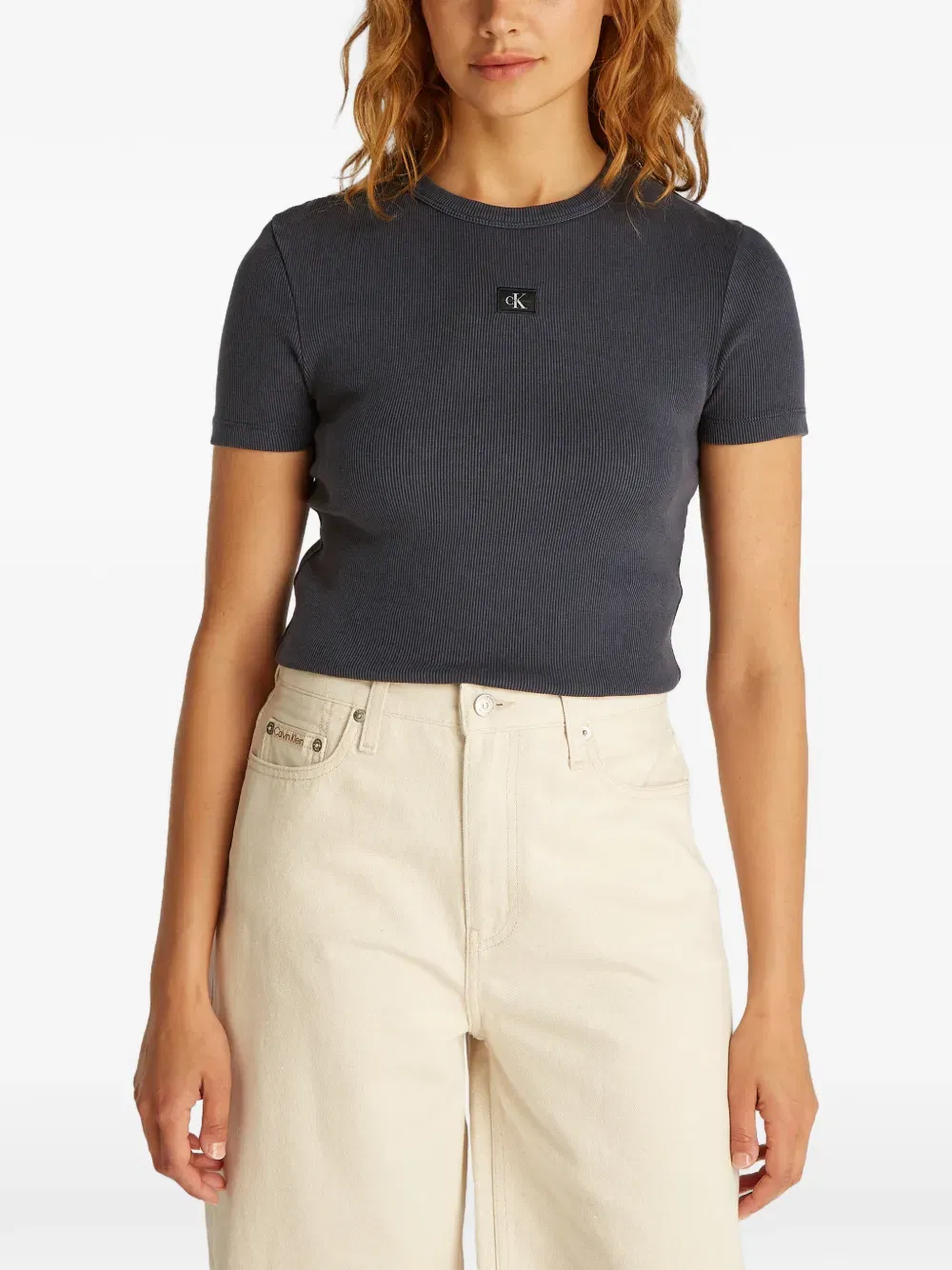 ribbed logo-patch T-Shirt