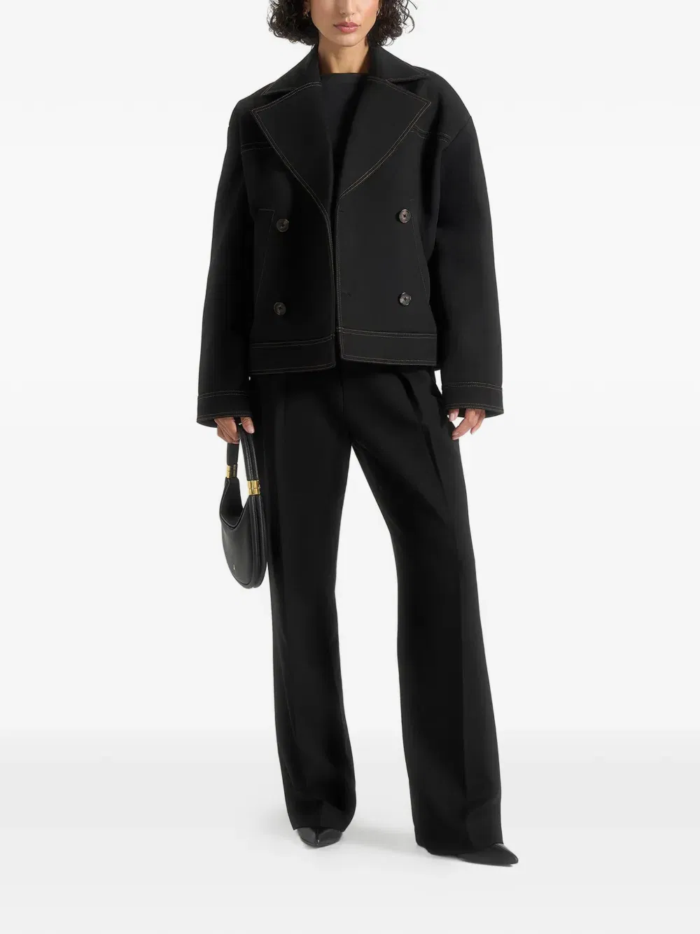 Mika double-breasted contrast-stitch tailored jacket