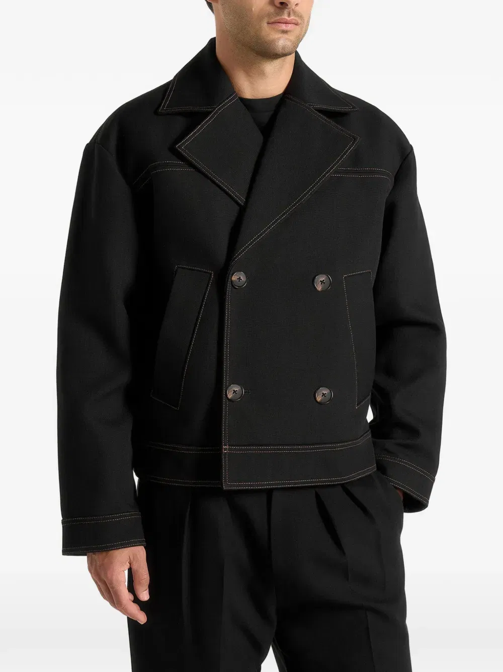 Mika double-breasted contrast-stitch tailored jacket
