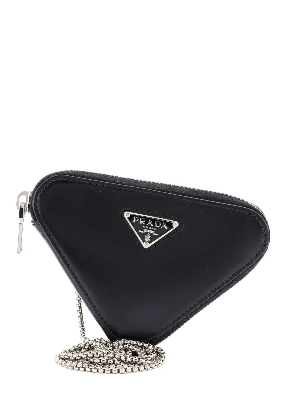Triangle Pouch Bag with Chain Brushed Leather Mini crossbody bag