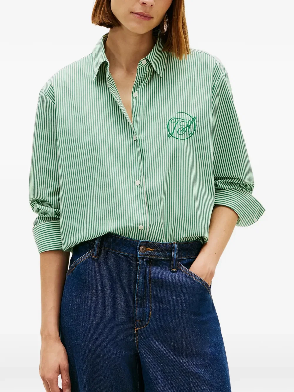 striped-print logo-embroidered shirt