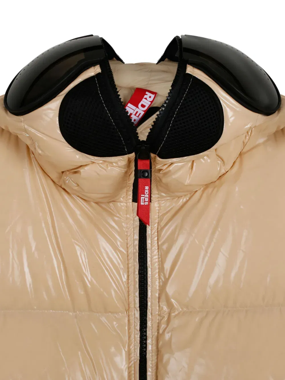 goggle-detail hooded puffer jacket