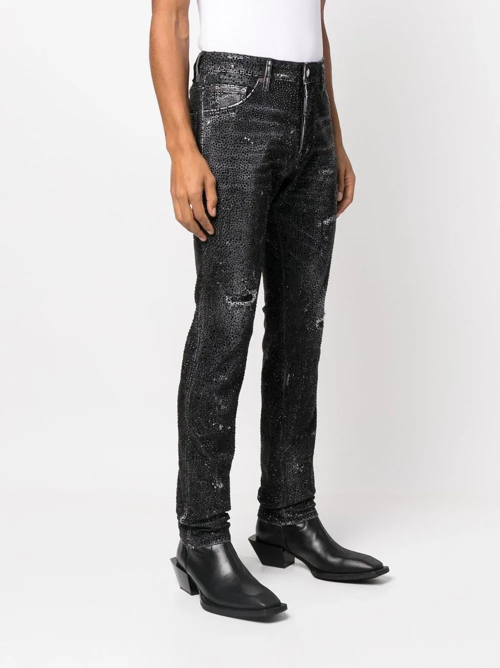 crystal-embellished straight-leg jeans