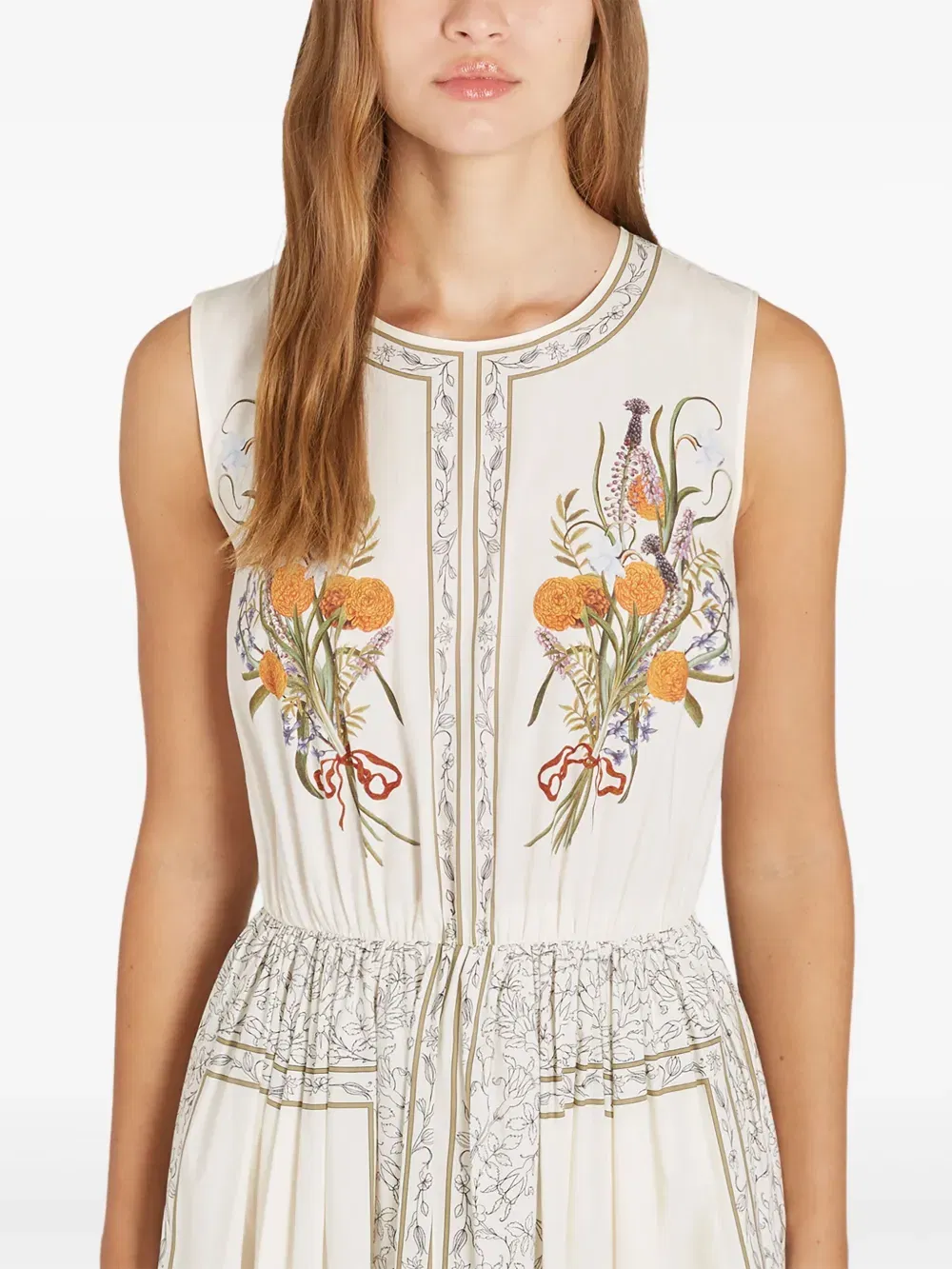 Marigold Bouquets-print poplin dress