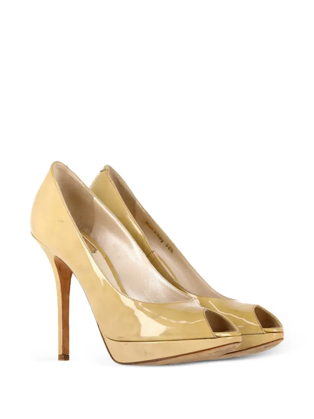 peep-toe patent-leather pumps