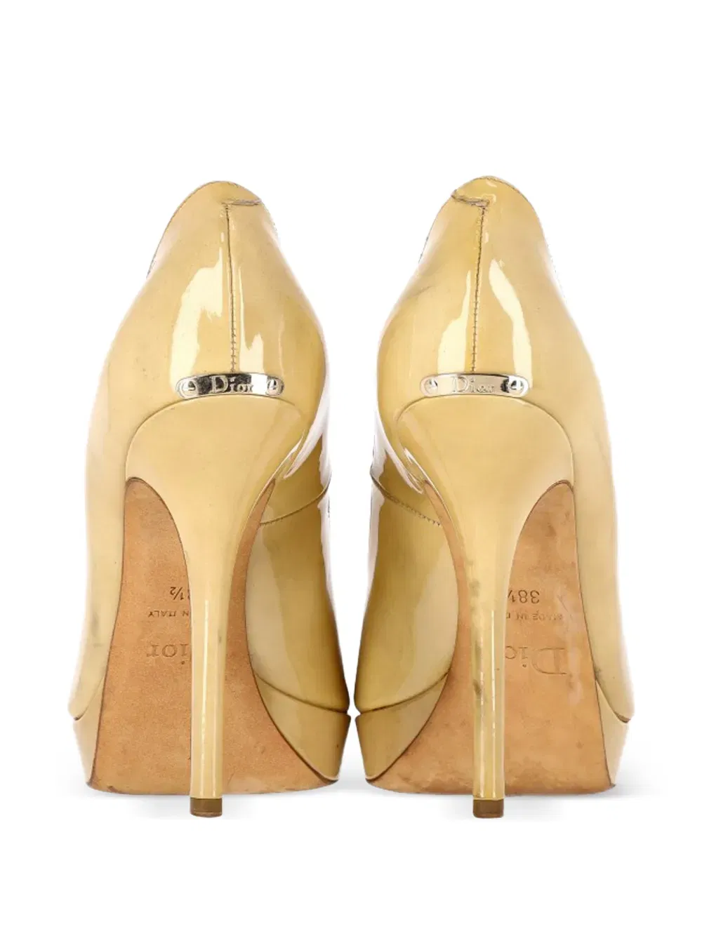 peep-toe patent-leather pumps