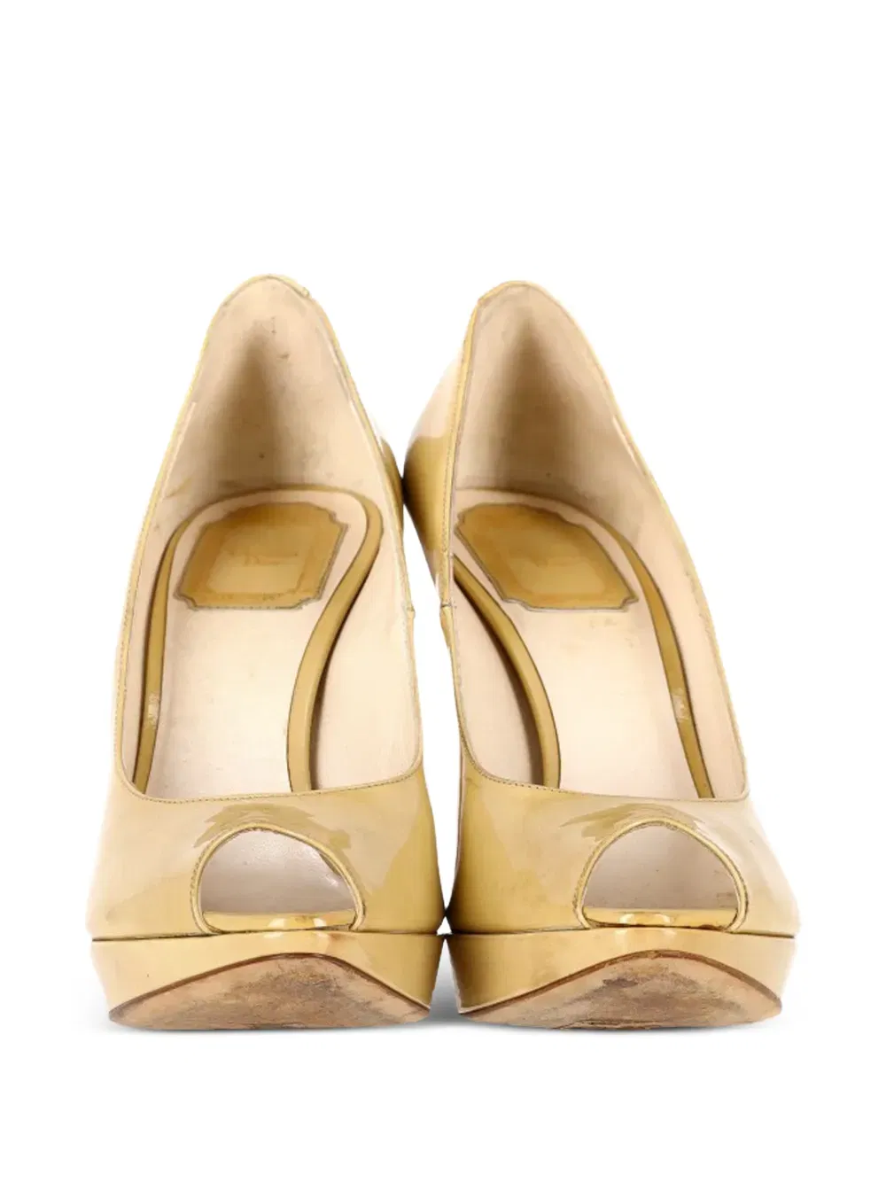 peep-toe patent-leather pumps