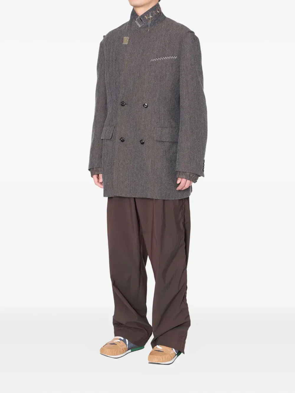 herringbone double-breasted coat