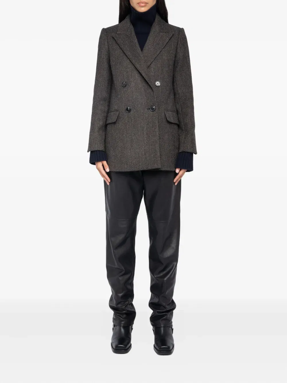 herringbone double-breasted coat