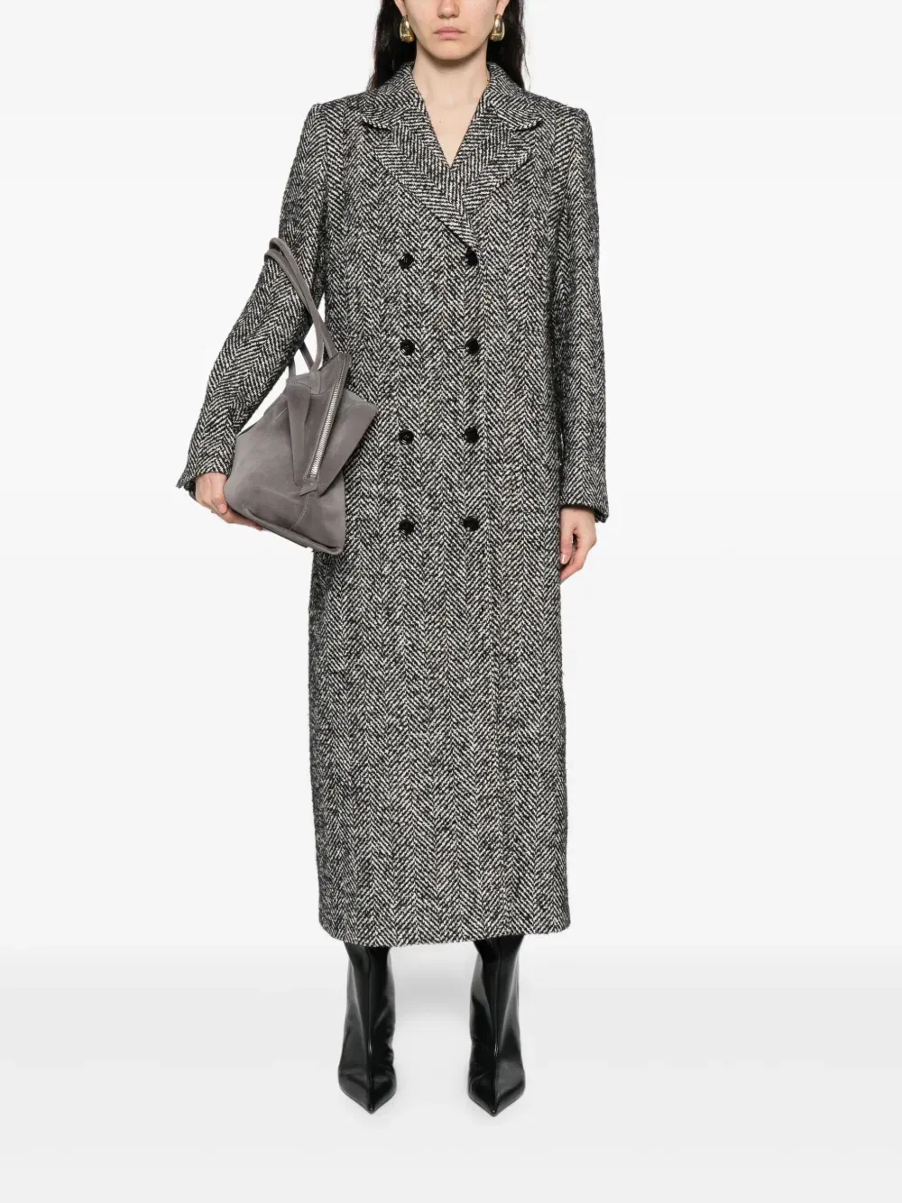 herringbone double-breasted coat