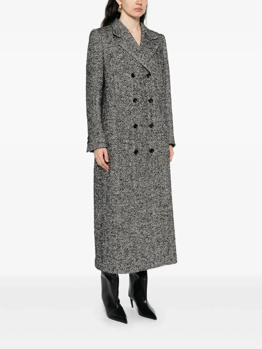 herringbone double-breasted coat