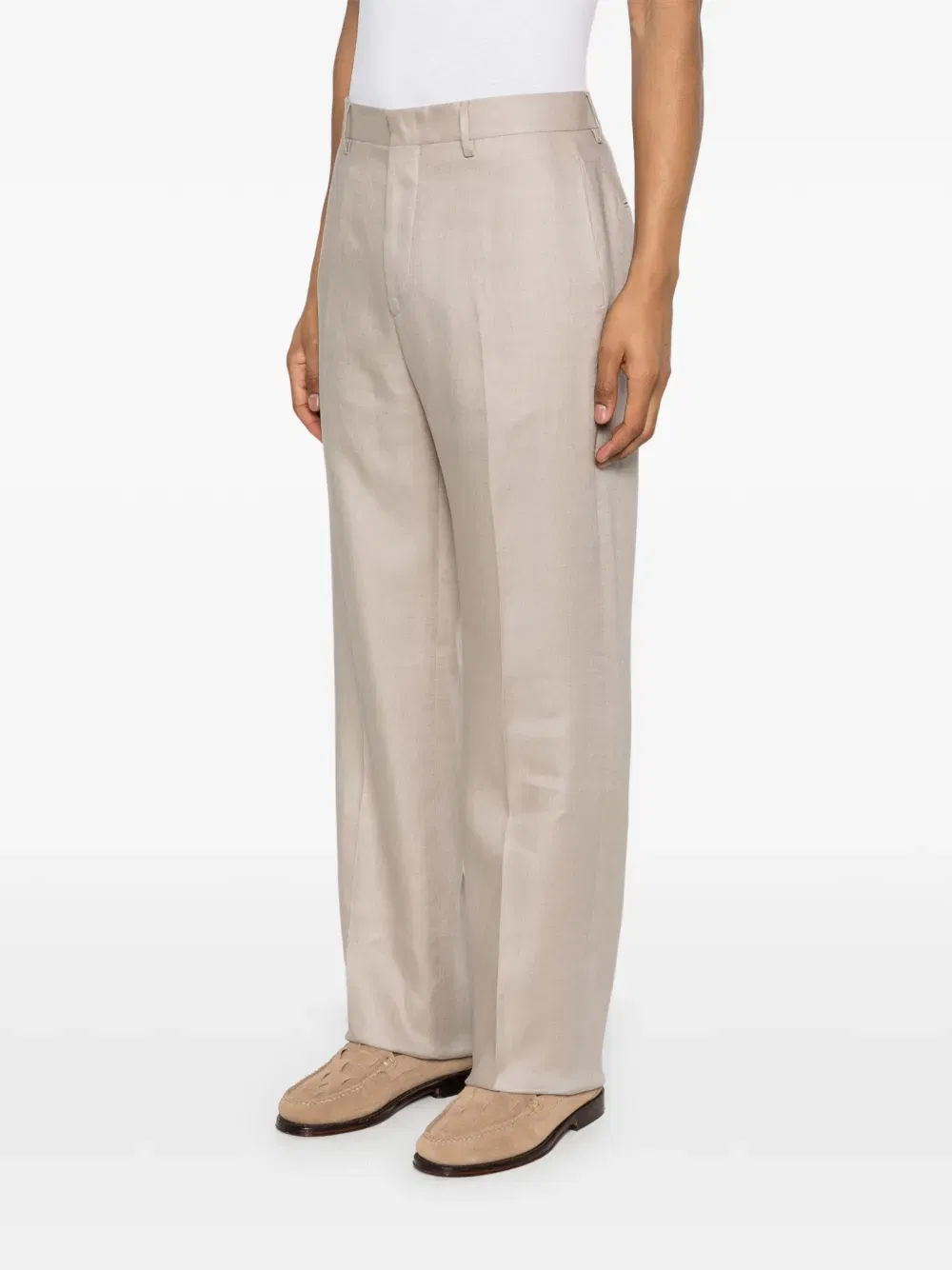 straight-leg linen trousers