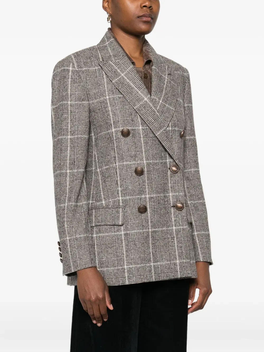 checked double-breasted blazer