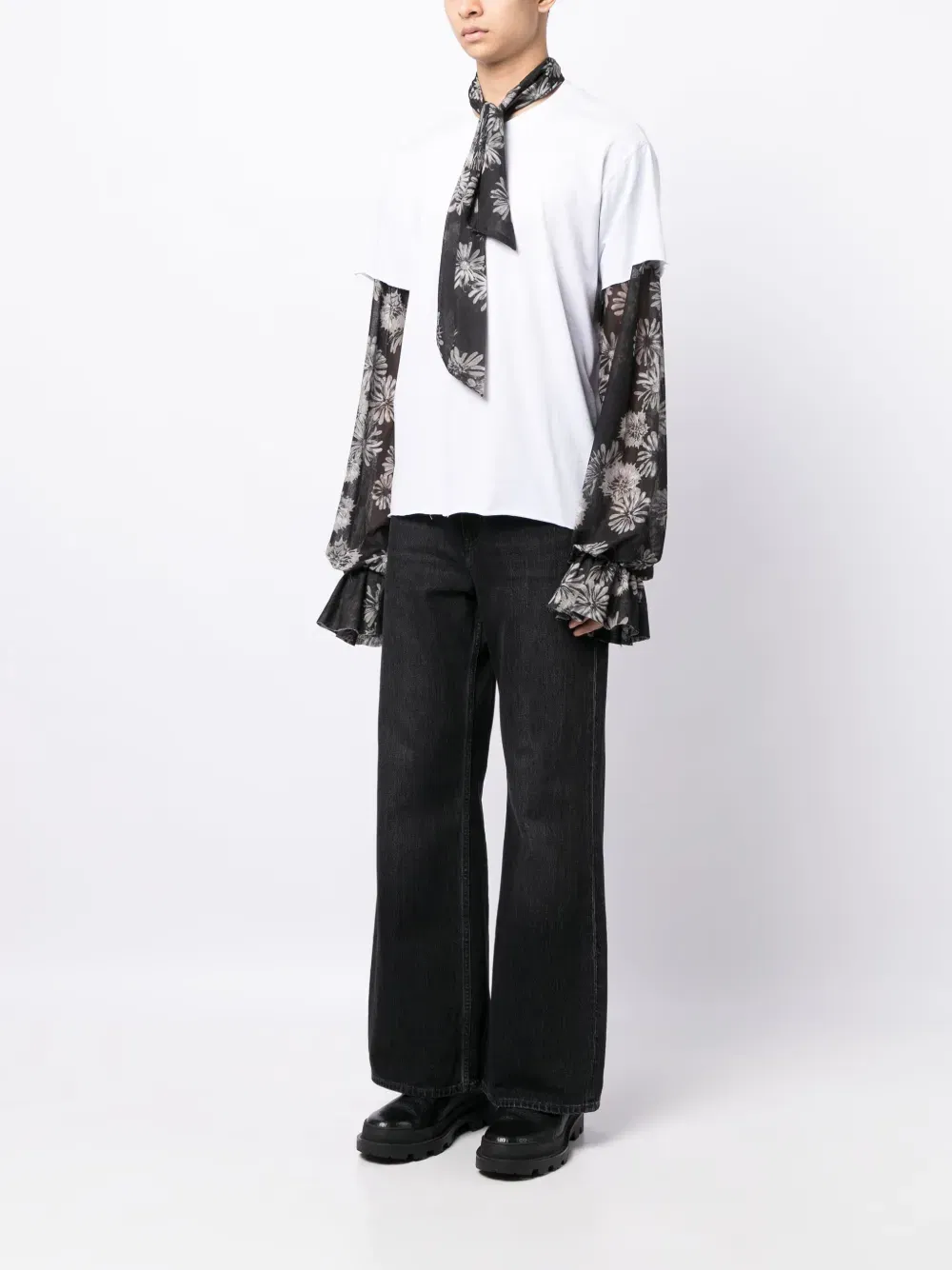 floral-print pussy-bow T-Shirt