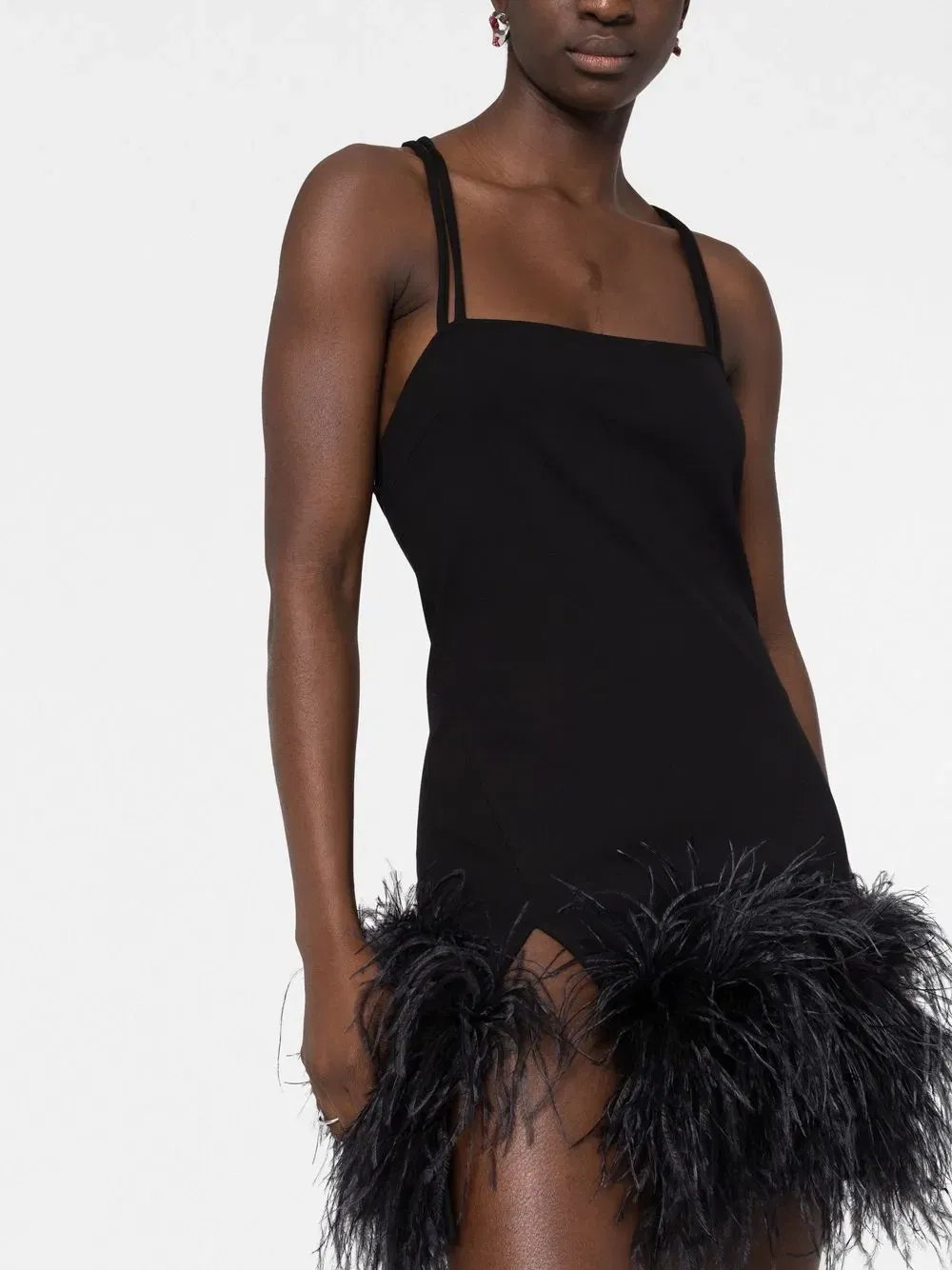 feather-trim mini dress